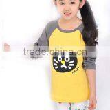 wholesale chidren lovely cat pattern print all cotton long Raglan sleeve hoodie for girl