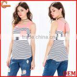 Hot Selling Sleeveless Strips Kinited Pocket Front Clip Back Lady Blouse