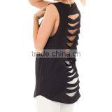 Cotton Tank Top Backless Short Front Long Back Hollow Plain Dyed Solid Sold By PC thumbnail-3