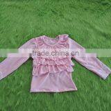 2017 Spring Baby Girls Long Sleeves Clothes Solid Color Cotton Ruffle Lace Top thumbnail-1