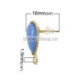 Earring Findings Ear Studs Teardrop Light Golden Blue Acrylic Rhinestone & Loop 19.5mm x 16mm,10 Pairs thumbnail-2