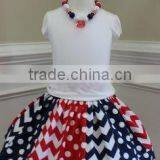 Chevron Polka Dot American National Day Costumes Children Girls Cotton Suit Sets Kids Boutique Clothes