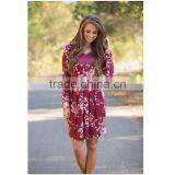 B40989A Fashion Print Flowers Dress Women Long Sleeve Crewneck Dress thumbnail-6