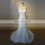 Charming Fish Style Applique Lace & Shinning Beads Croset Back Wedding Dress With Chapel Train