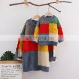 2020 New Children's Clothing All-match Parent-child Clothing Children's Retro Middle and Small Children Round Neck Mid-length