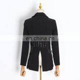 TWOTWINSTYLE Spring Casual Lapel Long Sleeve Bandage Split Slim Black Women's Blazer thumbnail-2