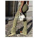 Custom Logo Wholesale Women Winter Ruched Stacked Joggers Sweatpants thumbnail-3