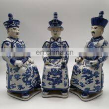 Vintage Antique Style Blue and White Porcelain Three Sitting Emperors Ceramic Figurines Sculptures Statues thumbnail-3