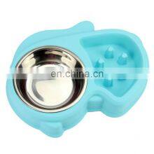 New Double Pet Dog Slow Feeder Bowl,Stainless Steel Anti-choke Puppy Food and Water Feeder for Dog Cats thumbnail-5