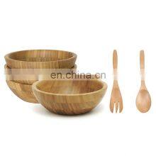 Practical Bamboo Wooden Salad Bowl With Wooden Spoon and Fork Set thumbnail-1
