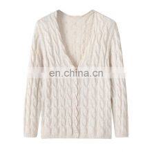 New Fashion Casual Cardigan Single Breasted V-Neck Cable Knitted Cashmere Solid Pattern With Pearl Button Autumn Season Sweater thumbnail-2