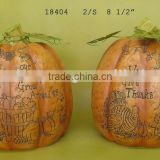 Polyresin Harvest pumpkin w/metal leaves,8-1/2"H