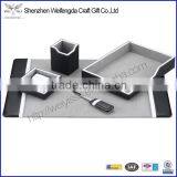 Fancy Black 5 Pieces Faux Leather Desk Organizer Set