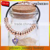 Fashion Austrian Crystal Plated Bracelets Leather Rope Heart Love Beads Bangles Jewelry thumbnail-1