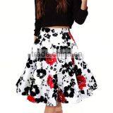 Women's Flower Print Flared Skater Retro Style Swing Pinup Rockabilly Vintage Skirt thumbnail-3