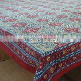Green Motif Cotton Hand Block Printed Tablecloth thumbnail-1