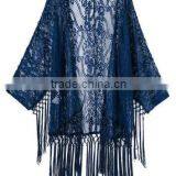 Blue Crochet Lace Fringe Kimono
