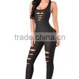 Solid Simple Cut Out Sexy Night Club Wear Black Sleeveless Jumpsuit PW-LC64177