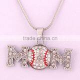 Wholesale Rhodium Plated MOM Baseball Crystal Sports Pendant Necklace thumbnail-2