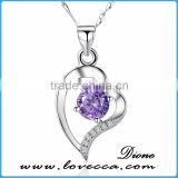 Wholesale purple zircon stone 925 sterling silver heart lover necklace