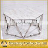Hexagon White Marble Top Coffee Table for Living Room thumbnail-2