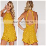 Woman Halter Backless Sleeveless Floral Print Fashion Romper