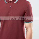 Short Sleeve Button Placket Ribbed Collar and Sleeve Plum Men's 100% Cotton Breathable Pique 200g Blank Casual Polo T-Shirt thumbnail-3