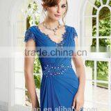 Elegant Deep v Neck Full Length Short Sleeve Wedding Gown thumbnail-3