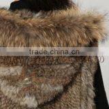 CX-G-B-216 New Style Short Raccoon Fur Trim Knitted Rabbit Fur Coat Hood thumbnail-5