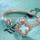 Spritual Charm Accessory Lucky Clover Design Top Zircon Diamond Sterling 925 Silver Open Ring thumbnail-4