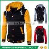 New Fashion American Yellow Sleeves Mens Blank Baseball Varsity Jacket With Hoodie thumbnail-1