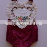 Maroon Vintage Embroidery Romper/Playsuit For Wholesale Baby Clothes Toddler Clothing thumbnail-2