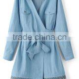 Runwaylover EY1016C Lady Fashion Garment Manufacturer Long Denim Trench Coat for Women thumbnail-4