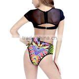 Nylon High Waist Bikini Flexible Backless Two Piece Transparent Padded Printed Patchwork Sold By Set thumbnail-3