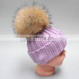 Natural Fur Pompom Hat For Man And Women And Children With Raccoon Ball