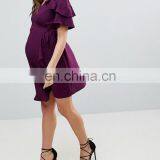 Fashion Comfortable Maternity Mini Wrap Dress With Ruffle Sleeve thumbnail-2