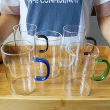 Hot Sale Logo Customized Glass Cup With Colorful Handle Glass Coffee Mug With Green Brown Blue Handle thumbnail-2
