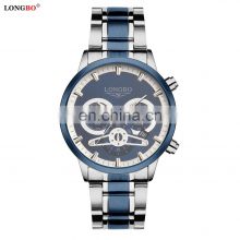 LONGBO 80736 Mens Stainless Steel Watches Calendar Fashion Analog Quartz Man Luxury Men Business Watch