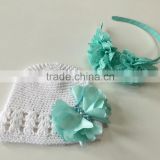 Custom hand crochet knitted cotton hat with butterfly flower and flower baby headband