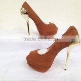 Fashion TV Show Sky High Metal Heel High Platform Peep Toe Dress Shoes Suede Platform Pumps Heels Women thumbnail-1