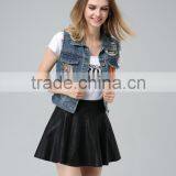 Garment Factory High Quality Custom Lady's Jeans Wear Make to Order Womens Denim Vest Lady's Fashion Denim Waistcoat thumbnail-3