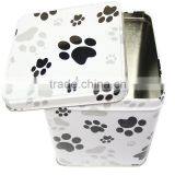 Square-shaped Metal Tea Box With Foot Printing on the Surface