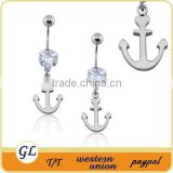 BR01492 stainless steel anchor channel navel piercing white gold