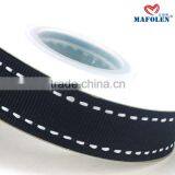 Solid Color Wholesale 7/8 Black Ribbon With White Stitched Grosgrain Ribbon thumbnail-2