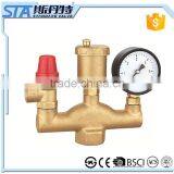ART.5077 Forged 1/2" 3/4" boiler parts automatic brass material water heater air vent safety valve with manometer