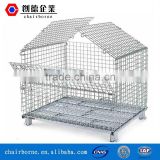 Folding Stainless Metal Warehouse Storage Cage with Cover Lids