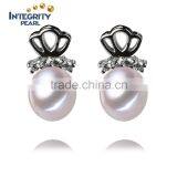 Freshwater pearl earring 8-9mm AAA drop sterling silver double pearl earrings