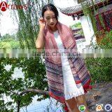 Large Fashion Girls Women Shawls and Stoles Scarf Wraps 100% Cotton Voile Hyacinthus Orientalis Pattern With Tassels Design thumbnail-1