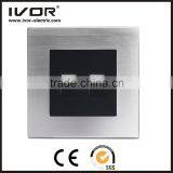 2016 new design IVOR aluminum silver material Europe style illuminated 2 gang computer wall switch