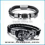 Hot sale leather custom bracelet men with stainless steel clasp